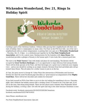 Wickenden Wonderland, Dec 21, Rings in Holiday Spirit,H.R. From