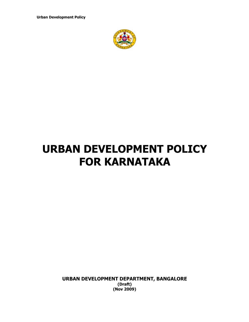 Urban Development Policy for Karnataka
