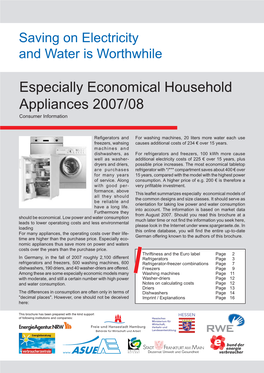 Especially Economical Household Appliances 2007/08 Consumer Information