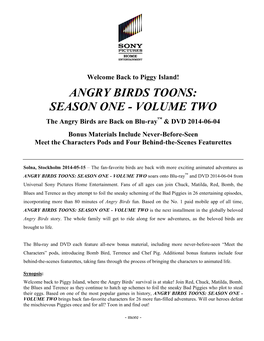 ANGRY BIRDS TOONS: SEASON ONE - VOLUME TWO the Angry Birds Are Back on Blu-Ray™ & DVD 2014-06-04