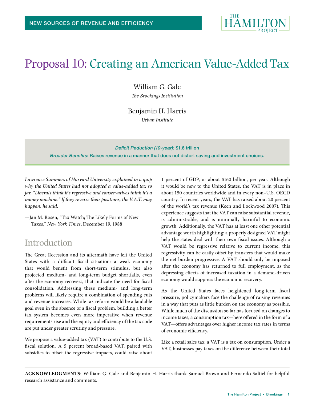 Proposal 10: Creating an American Value-Added Tax