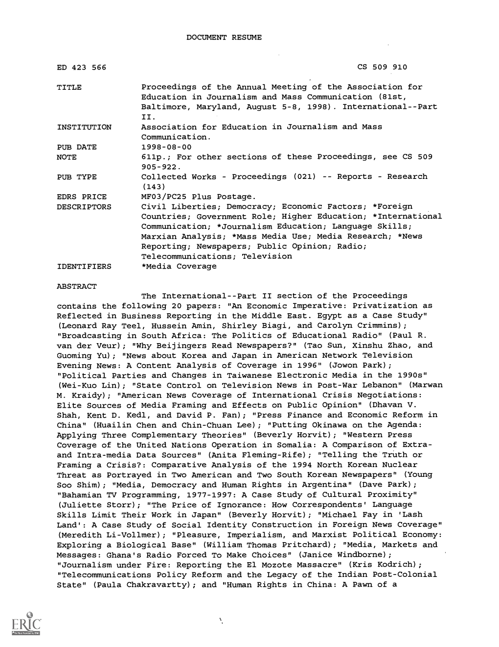 DOCUMENT RESUME Proceedings of the Annual Meeting of The