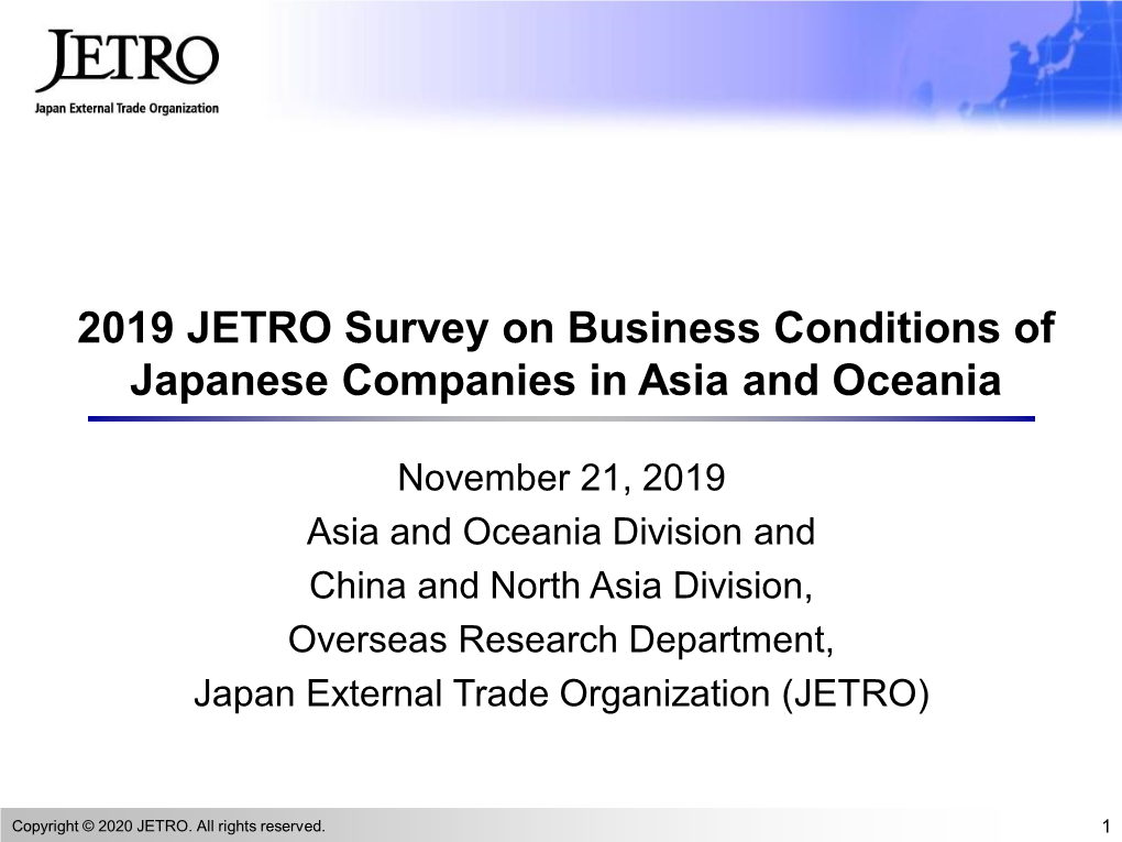 2019 JETRO Survey on Business Conditions of Japanese Companies in Asia and Oceania