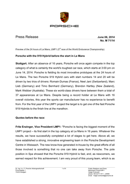 Press Release June 06, 2014 No