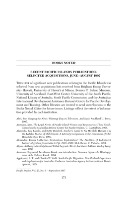 Recent Pacific Islands Publications: Selected Acquisitions, June–August 1997