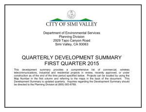 Quarterly Development Summary First Quarter 2015