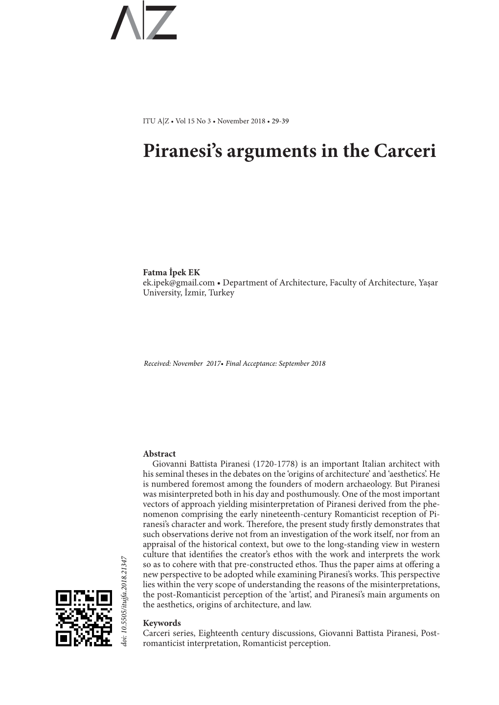 Piranesi's Arguments in the Carceri