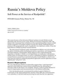 Russia's Policies in Moldova