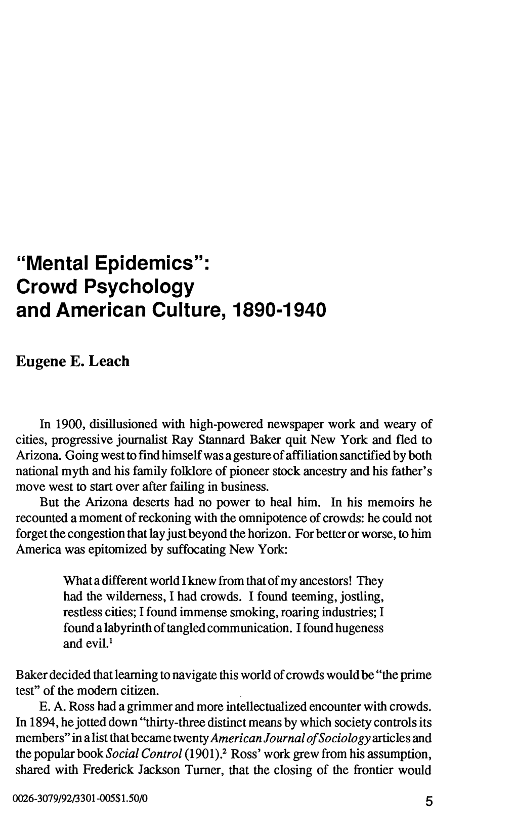 Crowd Psychology and American Culture, 1890-1940