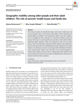 Geographic Mobility Among Older People and Their Adult Children: the Role of Parents' Health Issues and Family Ties