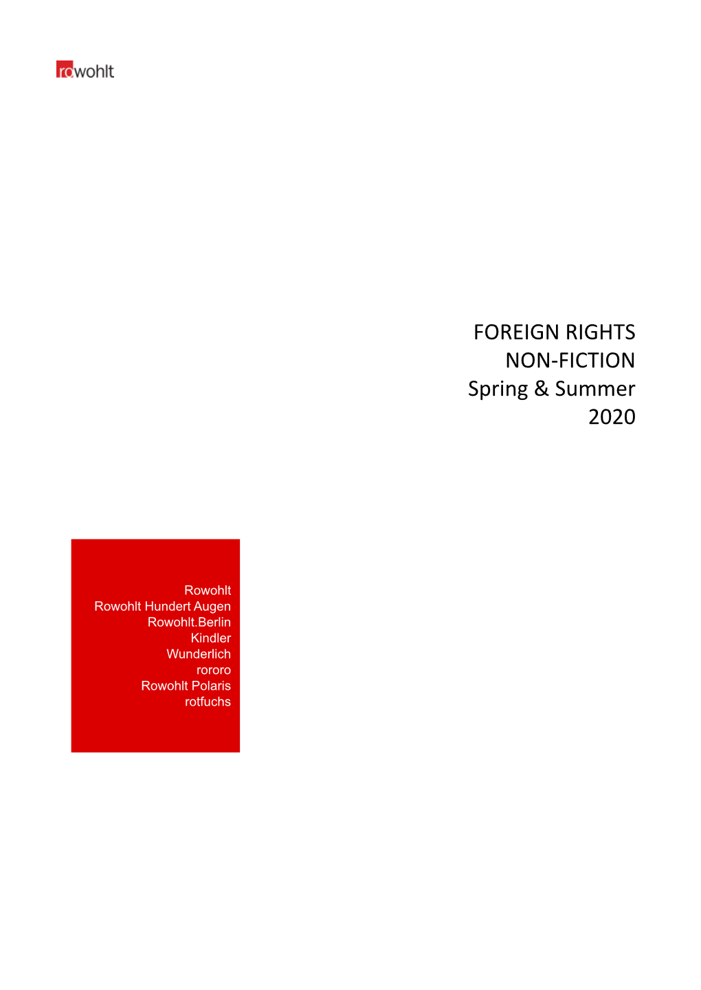 FOREIGN RIGHTS NON-FICTION Spring & Summer 2020