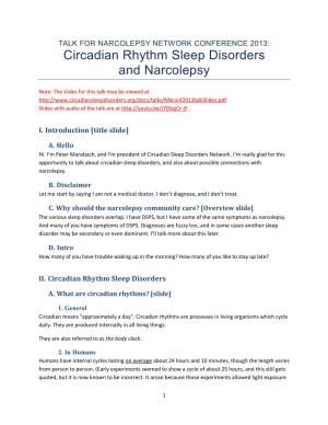 Circadian Rhythm Sleep Disorders and Narcolepsy