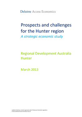 Prospects and Challenges for the Hunter Region a Strategic Economic Study