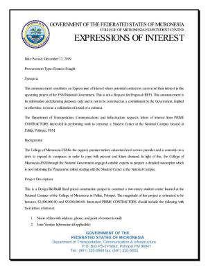 College of Micronesia-Fsm Student Center Expressions of Interest
