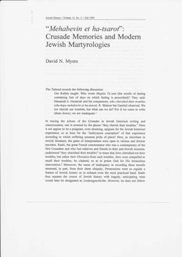 Crusade Memories and Modern Jewish Martyrologies