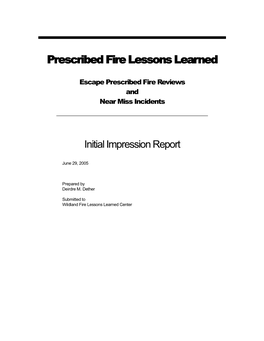 Prescribed Fire Lessons Learned