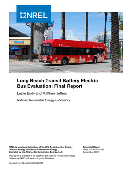 Long Beach Transit Battery Electric Bus Evaluation: Final Report