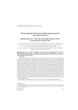 Bovine Tuberculosis in Bosnia and Herzegovina Caused by Mycobacterium Caprae