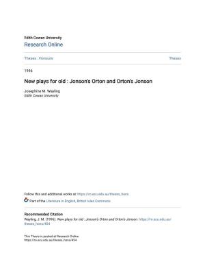 New Plays for Old : Jonson's Orton and Orton's Jonson