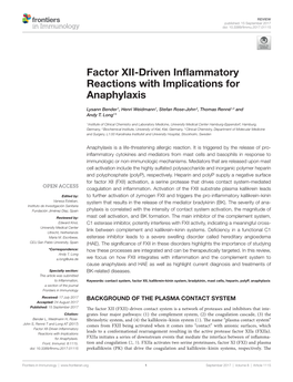 Factor XII-Driven Inflammatory Reactions with Implications for Anaphylaxis