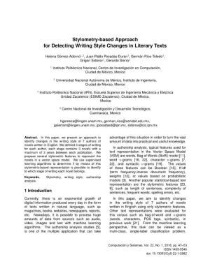 Stylometry-Based Approach for Detecting Writing Style Changes in Literary Texts