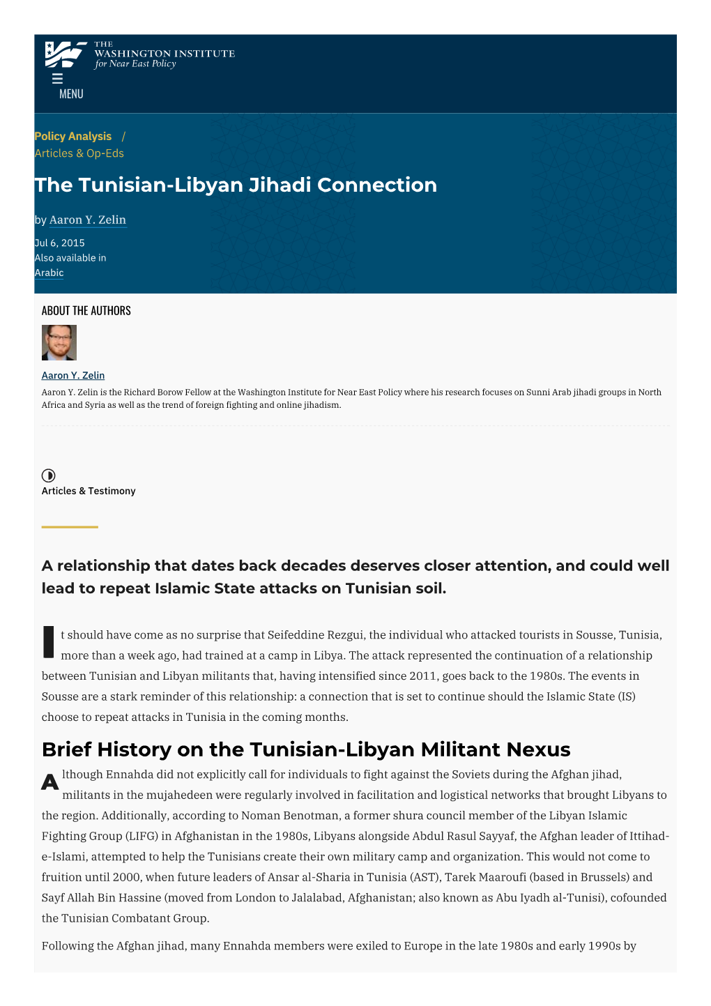 The Tunisian-Libyan Jihadi Connection | the Washington Institute