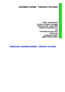 Read Book Kashmiri Cuisine : Through the Ages Kindle