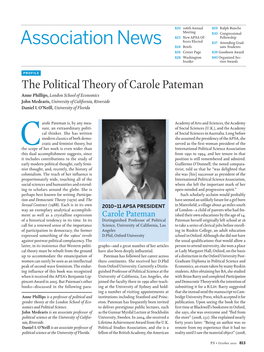 The Political Theory of Carole Pateman Anne Phillips, London School of Economics John Medearis, University of California, Riverside Daniel I