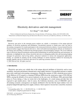 Electricity Derivatives and Risk Management S.J