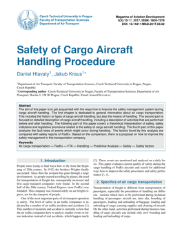 Safety of Cargo Aircraft Handling Procedure Daniel Hlavaty1, Jakub Kraus1*