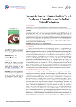 Status of the Exercise Habits for Health in Turkish Population