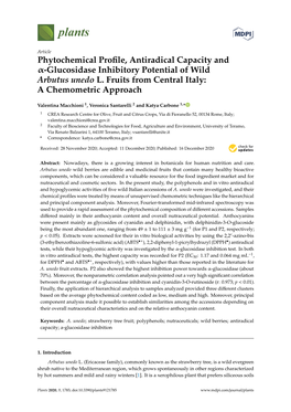 Glucosidase Inhibitory Potential of Wild Arbutus Unedo L. Fruits from Central Italy: a Chemometric Approach