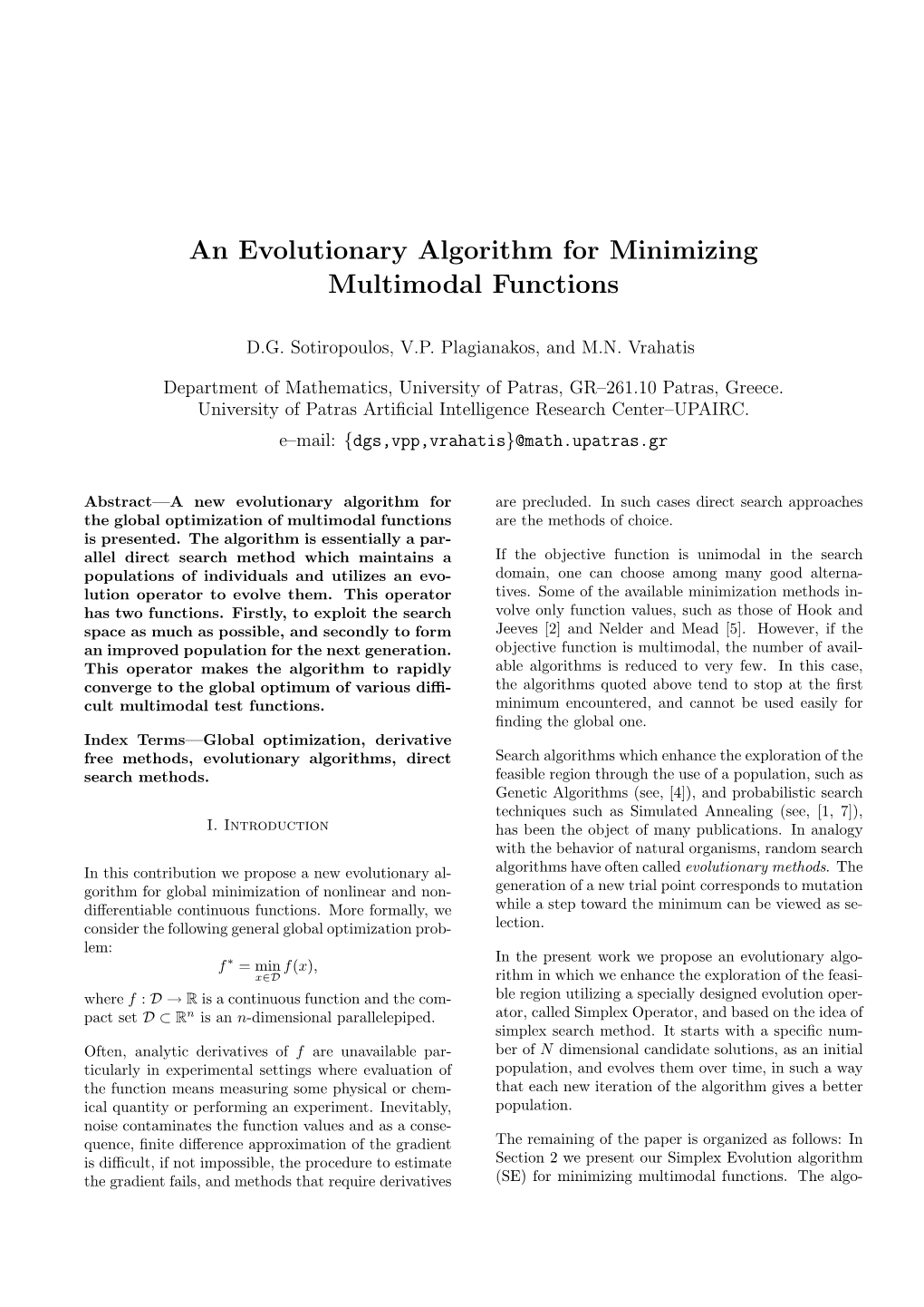 An Evolutionary Algorithm for Minimizing Multimodal Functions