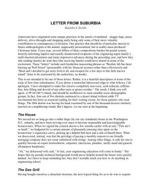 LETTER from SUBURBIA Rajendra S