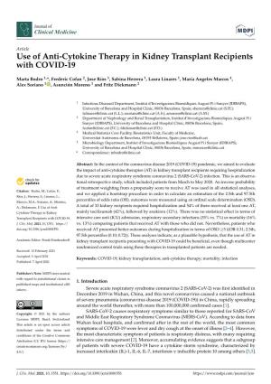 Use of Anti-Cytokine Therapy in Kidney Transplant Recipients with COVID-19