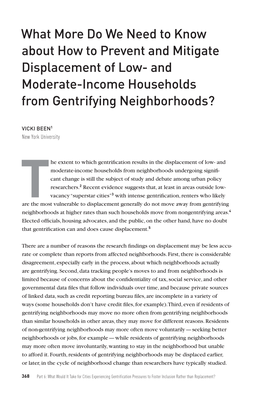 What More Do We Need to Know About How to Prevent and Mitigate Displacement of Low- and Moderate-Income Households from Gentrifying Neighborhoods?