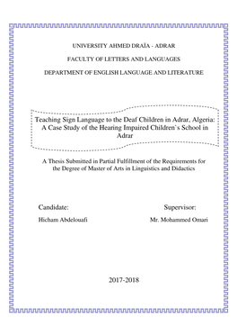 2017-2018 Teaching Sign Language to the Deaf Children in Adrar, Algeria