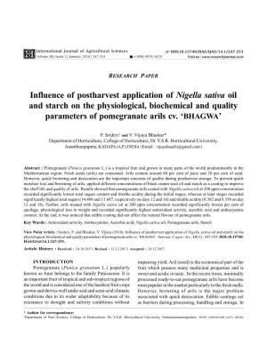 Influence of Postharvest Application of Nigella Sativa Oil and Starch on the Physiological, Biochemical and Quality Parameters of Pomegranate Arils Cv