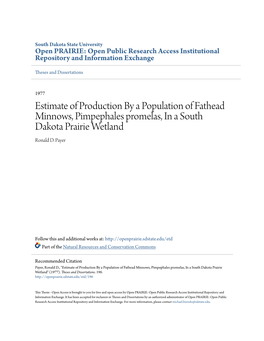 Estimate of Production by a Population of Fathead Minnows, Pimpephales Promelas, in a South Dakota Prairie Wetland Ronald D