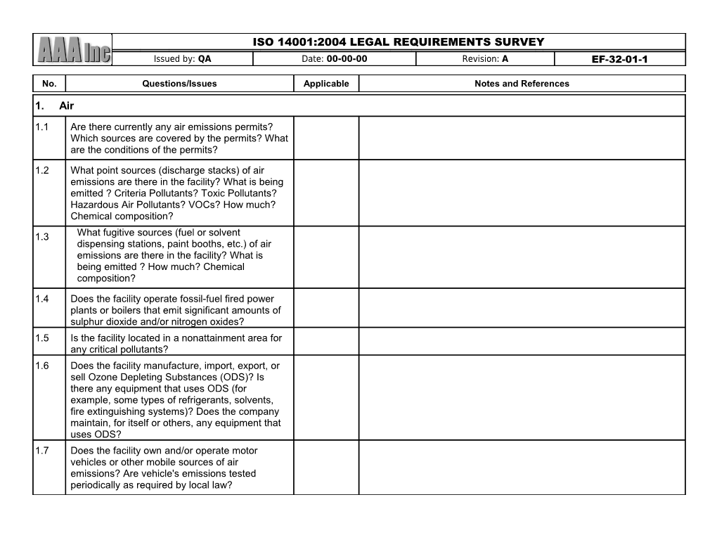 ISO 14001 Internal Audit Checklist