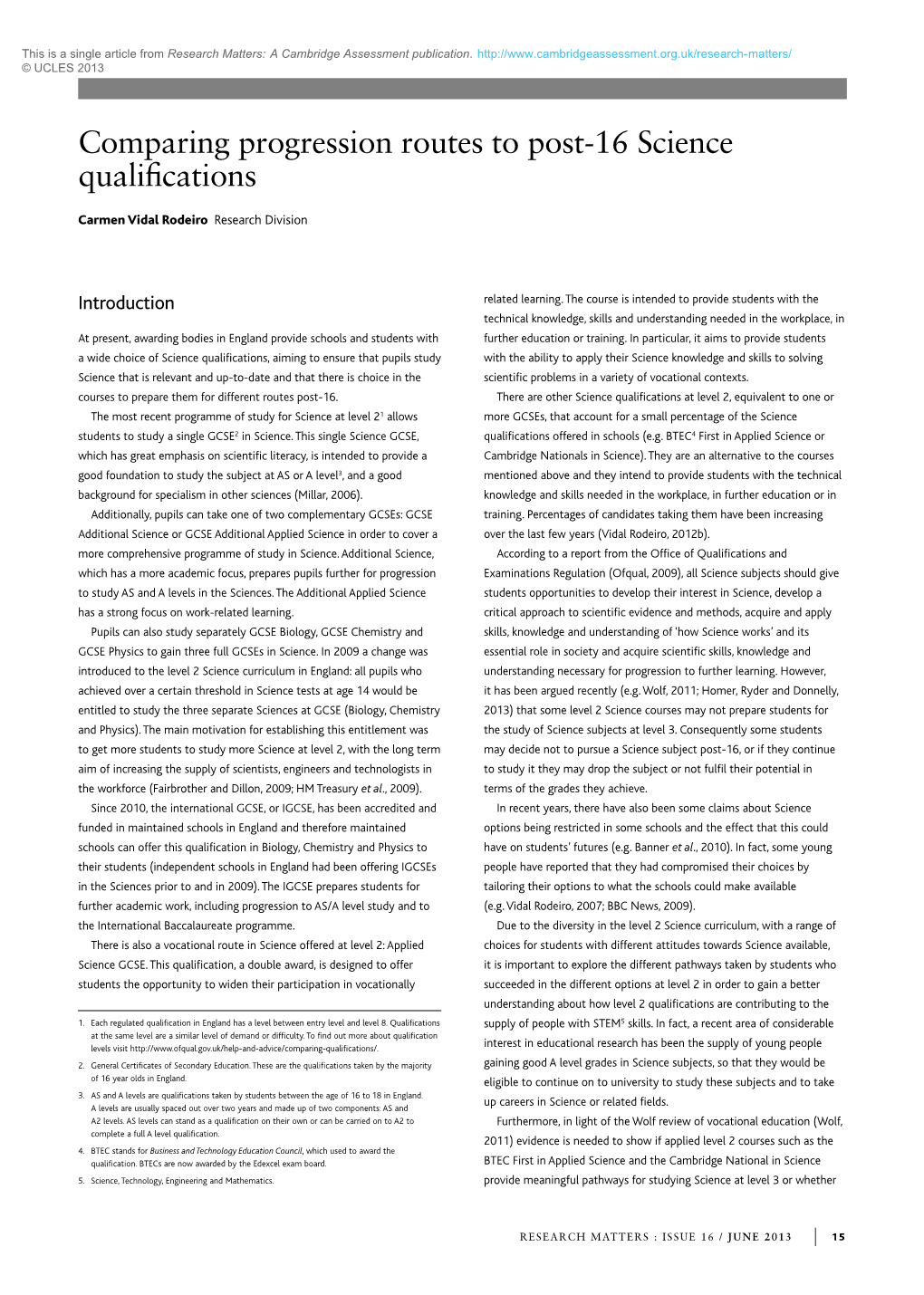 Comparing Progression Routes to Post-16 Science Qualifications