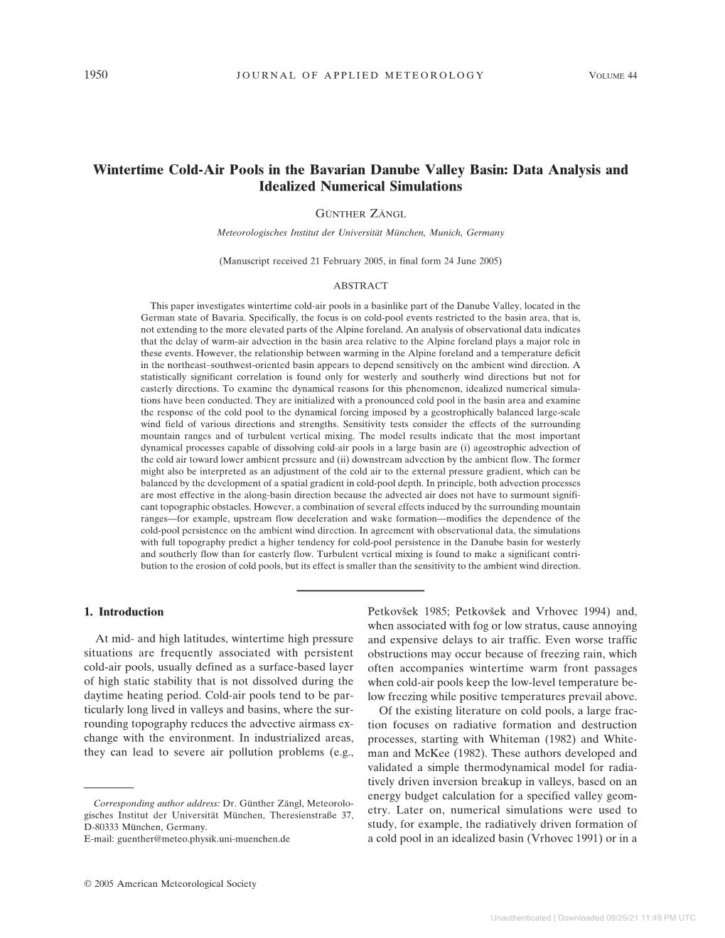 Wintertime Cold-Air Pools in the Bavarian Danube Valley Basin: Data Analysis and Idealized Numerical Simulations