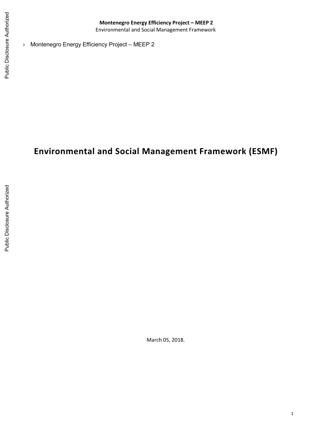 Montenegro Energy Efficiency Project – MEEP 2 Environmental and Social Management Framework
