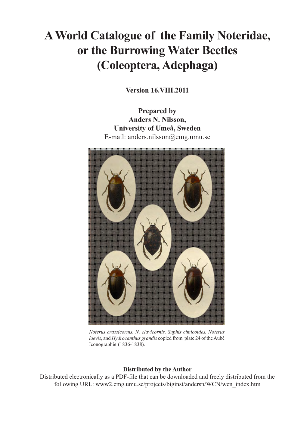 A World Catalogue of the Family Noteridae, Or the Burrowing Water Beetles (Coleoptera, Adephaga)