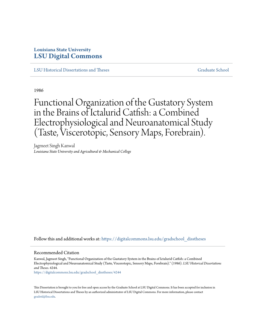 Functional Organization of the Gustatory System in The