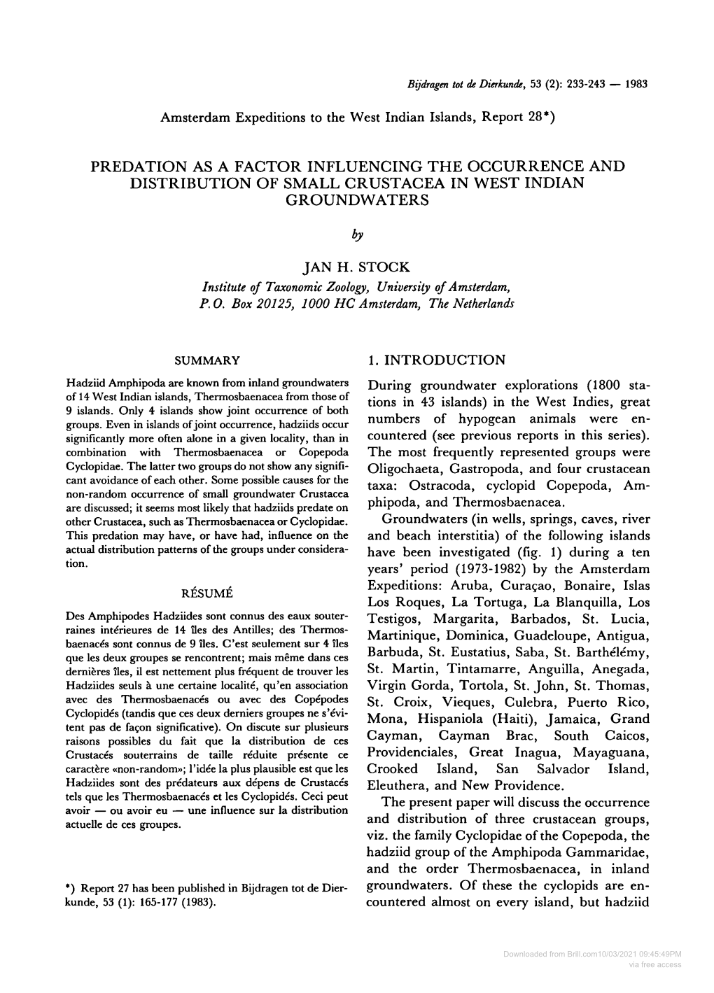 Predation As a Factor Influencing the Occurrence and Distribution Of