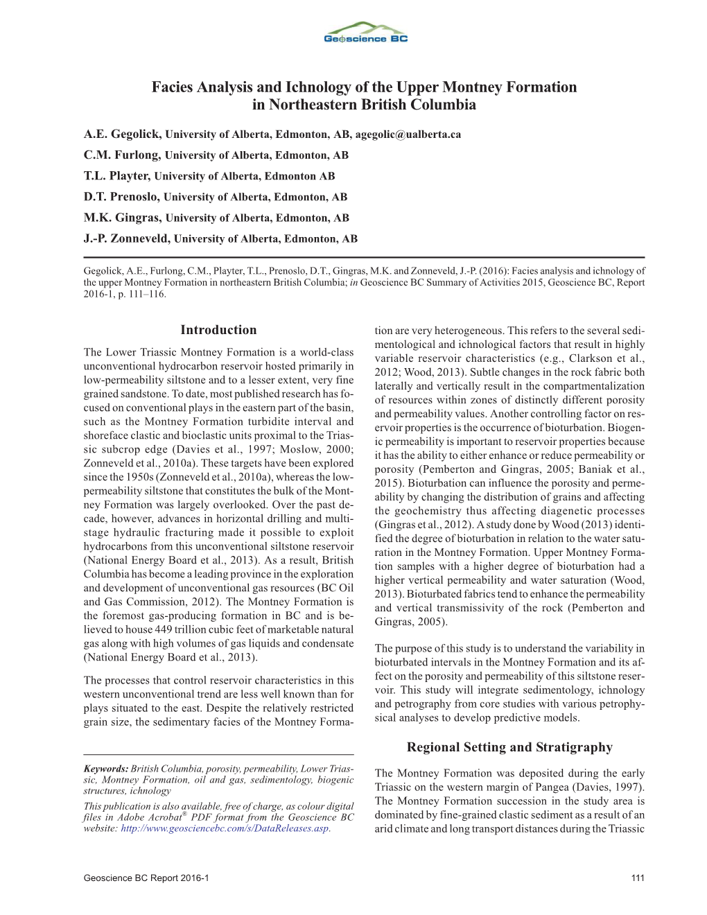 Facies Analysis and Ichnology of the Upper Montney Formation in Northeastern British Columbia