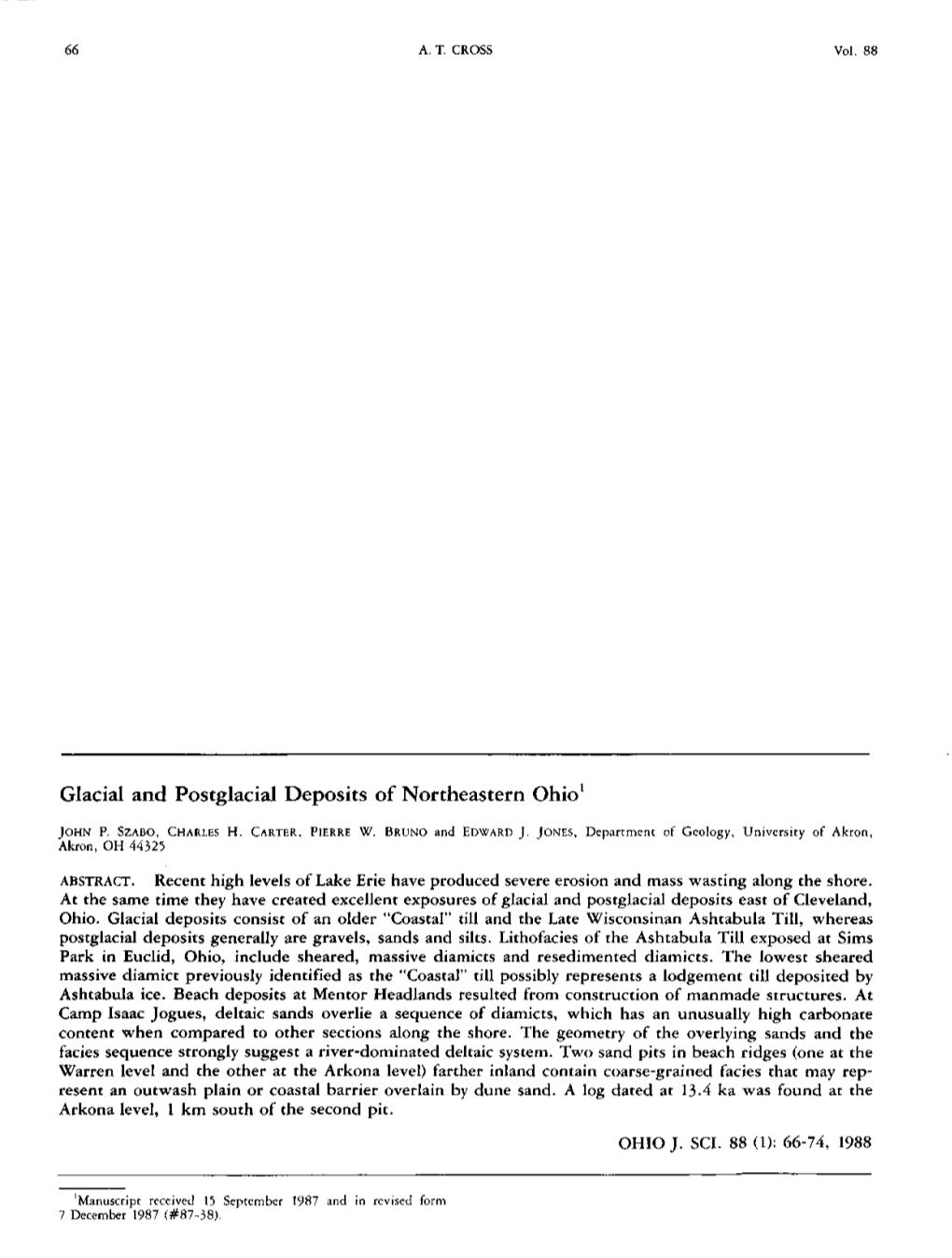Glacial and Postglacial Deposits of Northeastern Ohio1