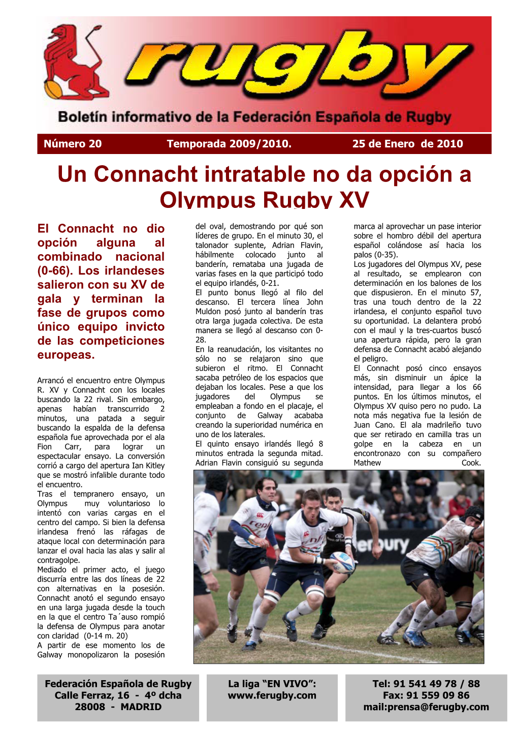 Un Connacht Intratable No Da Opción a Olympus Rugby XV