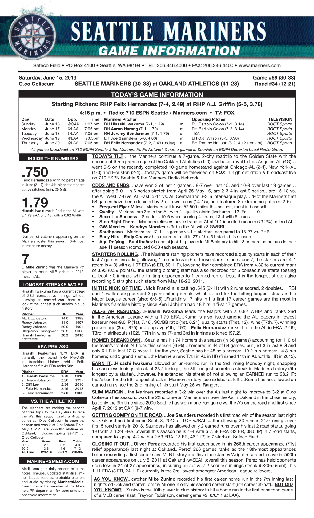 06-15-2013 Mariners Game Notes